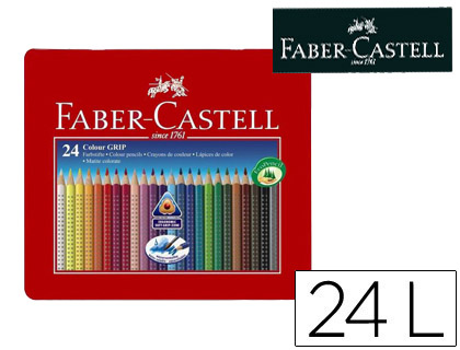 LAPIS DE COR FABER-CASTELL AGUARELAVEL COLOUR GRIP TRIANGULAR CAIXA METALICA DE 24 CORES SORTIDAS