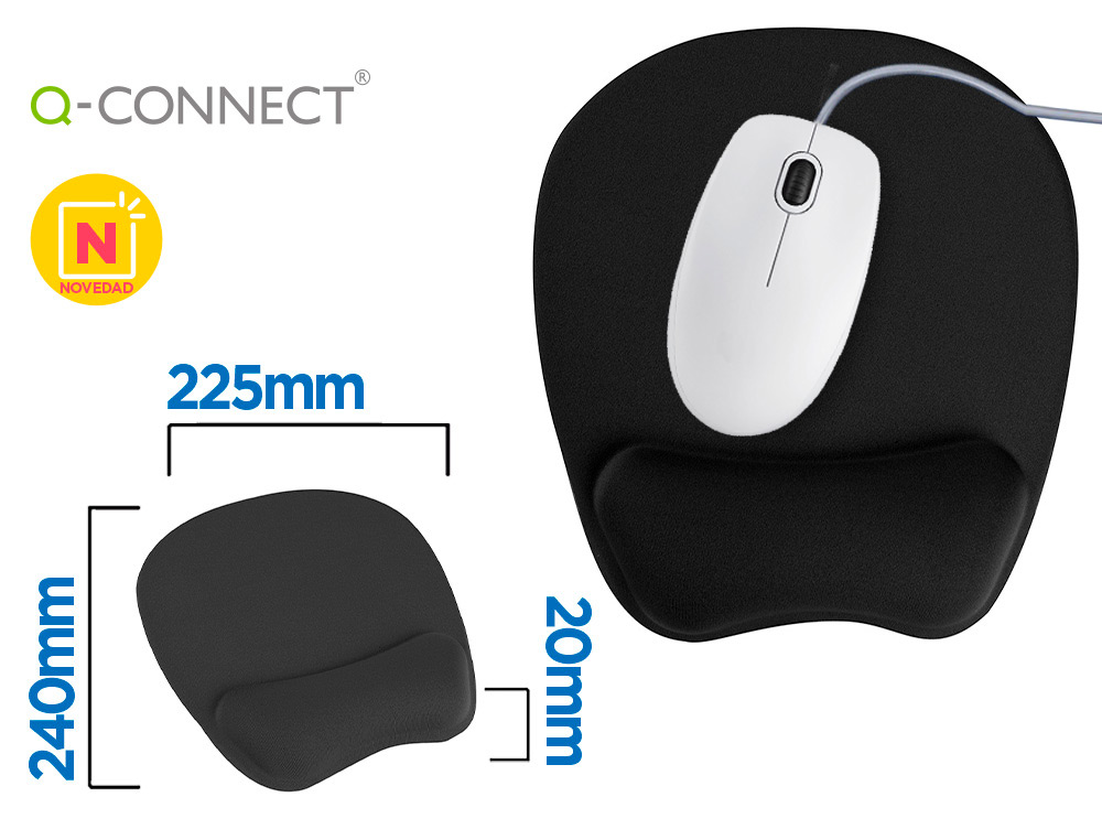 TAPETE PARA RATO Q-CONNECT COM APOIO DE PULSOS ERGONOMICA DE GEL COR PRETO