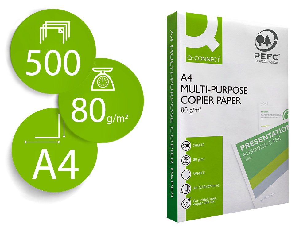 PAPEL FOTOCOPIA Q-CONNECT ECONOMY DIN A4 80 GR EMBALAGEM 500 FOLHAS