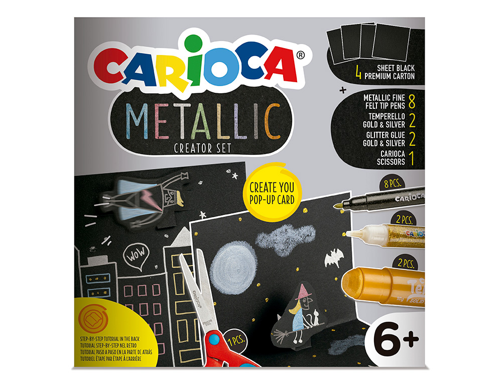 CONJUNTO DE DESENHO CARIOCA METALLIC POP UP CARD CREATOR 3D 17 PECAS