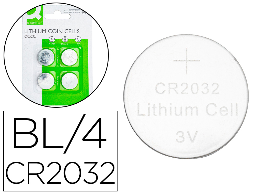 PILHAS Q-CONNECT TIPO BOTAO LITIO CR2032 3V BLISTER DE 4 UNIDADES