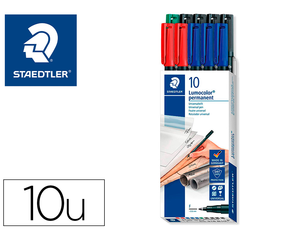 MARCADOR STAEDTLER LUMOCOLOR RETROPROJECAO PONTA DE FIBRA 318 CAIXA DE 10 UNIDADES CORES SORTIDAS