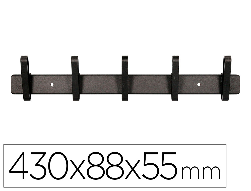 CABIDE LIDERPAPEL PAREDE METALICO 5 SUPORTES COR PRETA 430X88X55 MM