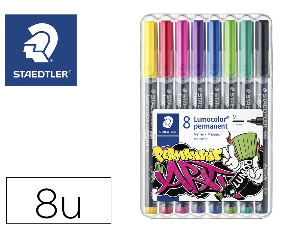 MARCADOR STAEDTLER LUMOCOLOR PERMANENTE ART ESTOJO DE 8 UNIDADES CORES SORTIDAS