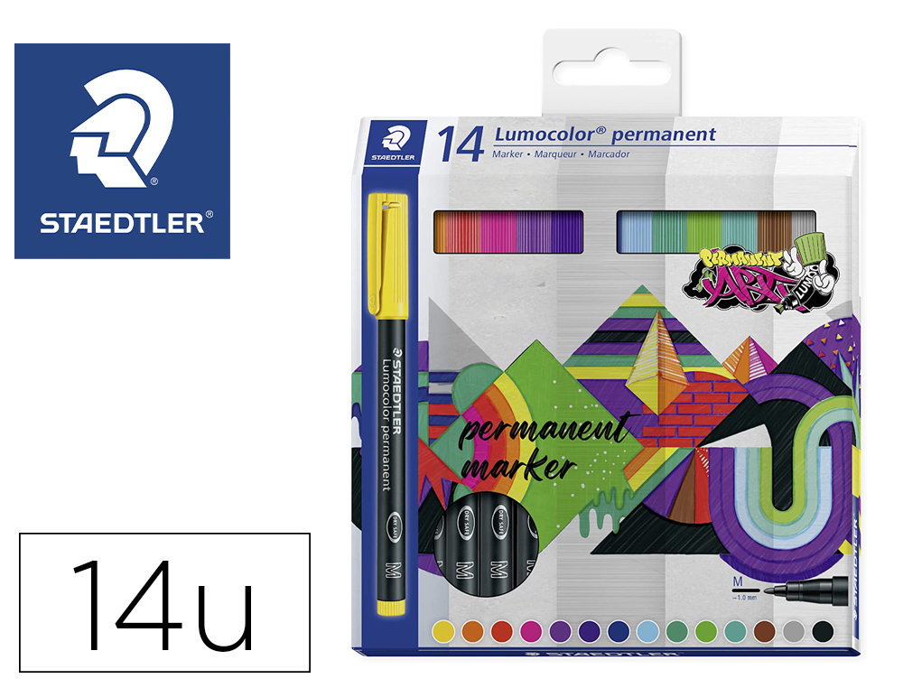 MARCADOR STAEDTLER LUMOCOLOR RETROPROJECAO PONTA DE FIBRA PERMANENTE 317 CAIXA DE 14 UNIDADES CORES SORTIDAS