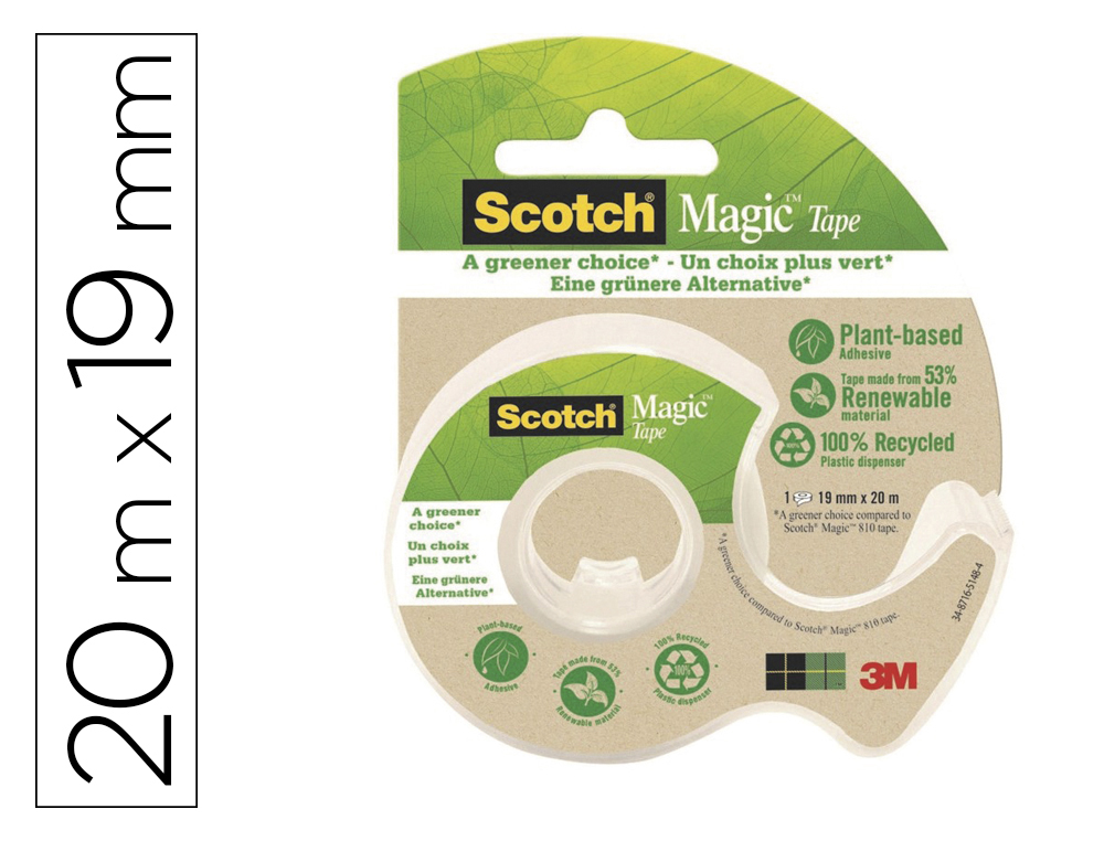 FITA ADESIVA SCOTCH MAGIC INVISIVEL 20 MT X 19 MM ECOLOGICA EM MINI DESENROLADOR