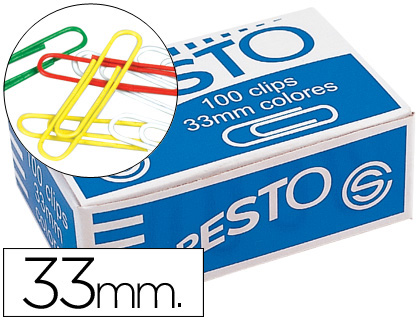 CLIPS DE COR PRESTO N. 2, 33 MM CAIXA DE 100 UNIDADES