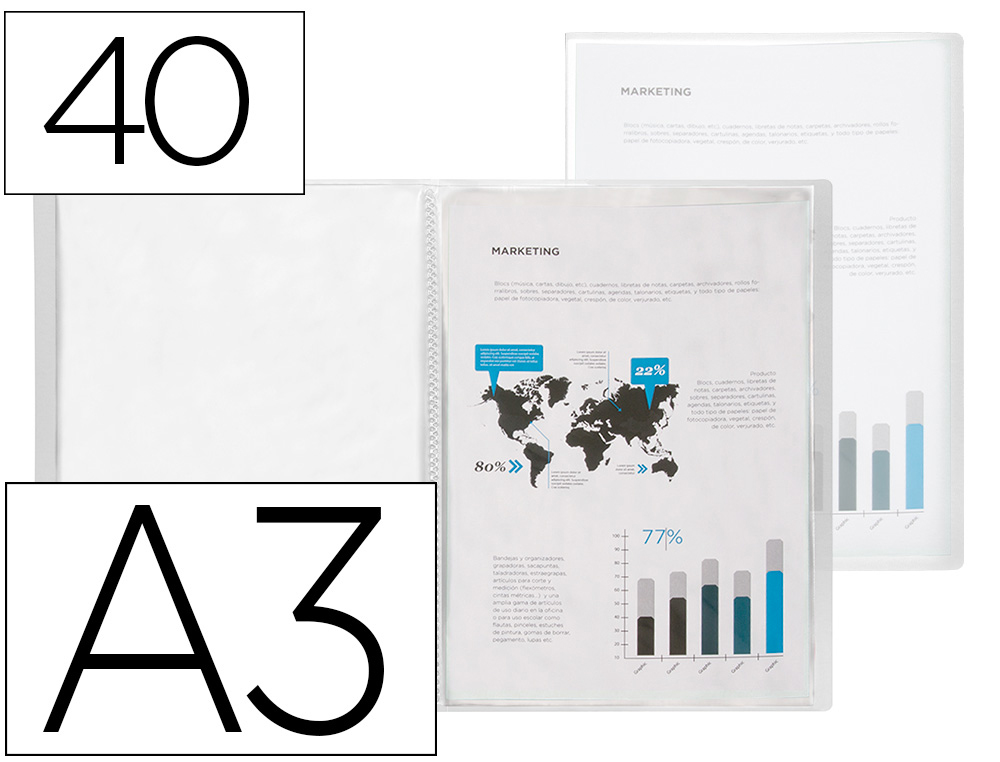 CAPA CATALOGO LIDERPAPEL 40 BOLSAS POLIPROPILENO DIN A3 TRANSPARENTE TRANSLUCIDO