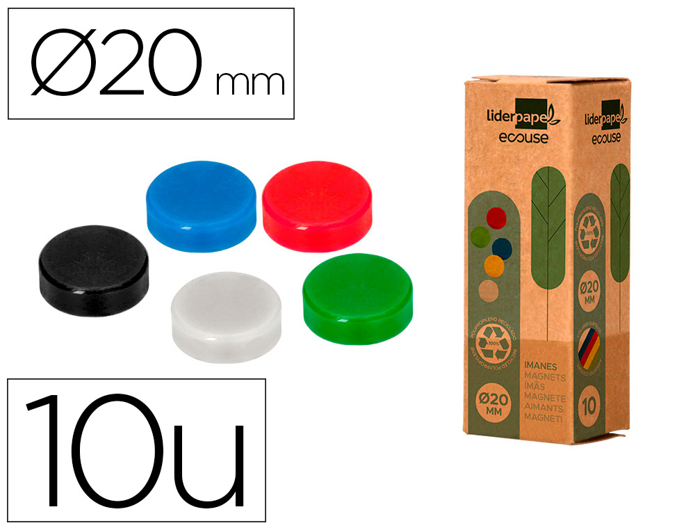 IMAN DE SINALIZACAO LIDERPAPEL ECOUSE PP RECICLADO PARA QUADRO MAGNETICO 20 MM CAIXA DE 10 UNIDADES CORES SORTIDAS