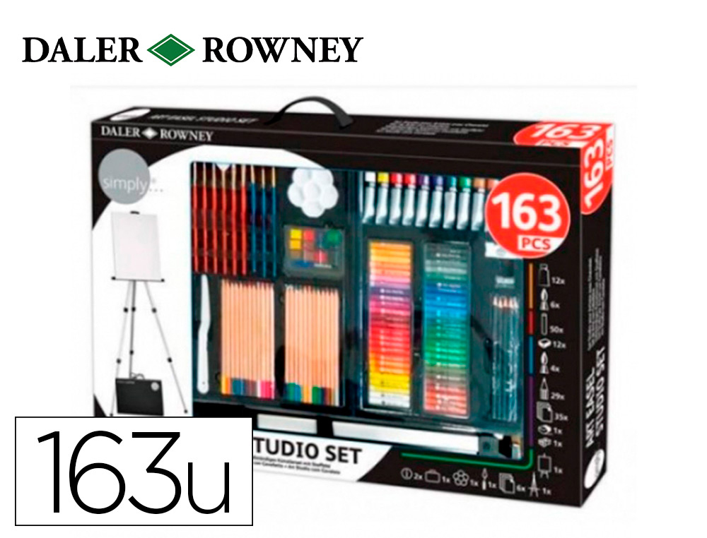 CONJUNTO DE PINTURAS DALER ROWNEY 163 PECAS COM CAVALETE DE ALUMINIO DOBRAVEL 500X70X727 MM