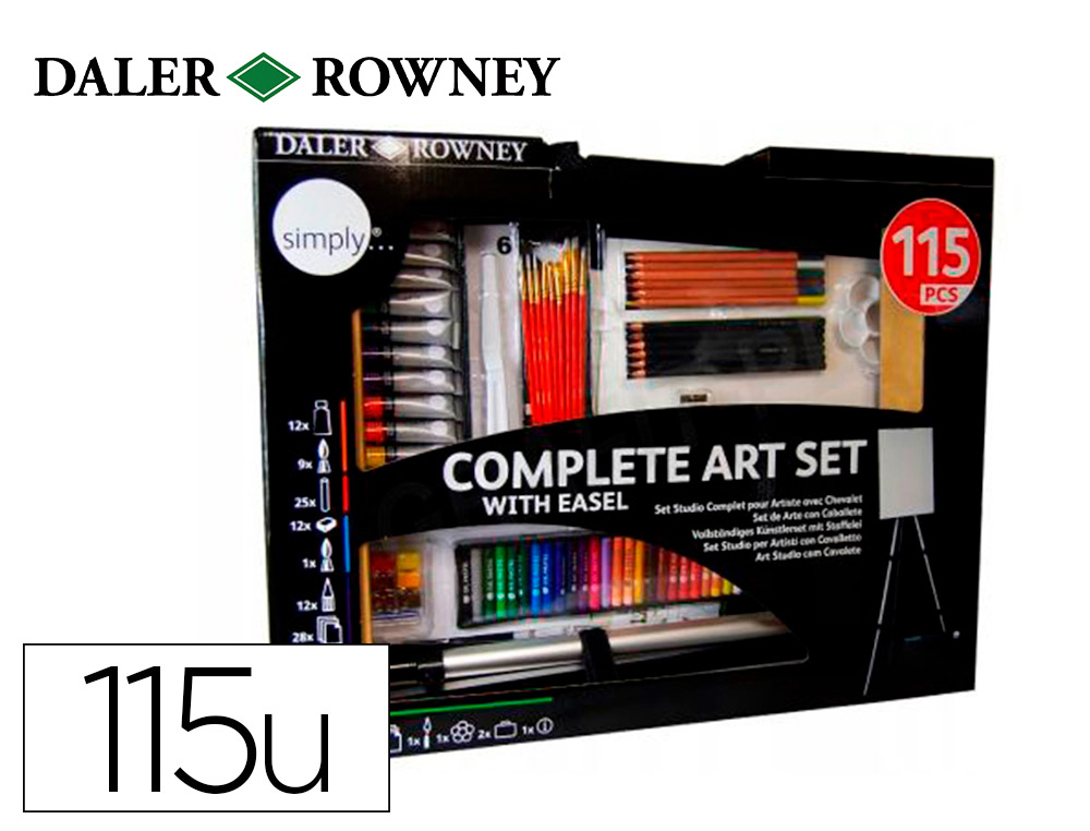 CONJUNTO DE PINTURAS DALER ROWNEY 115 PECAS COM CAVALETE DE ALUMINIO DOBRAVEL 457X73X584 MM