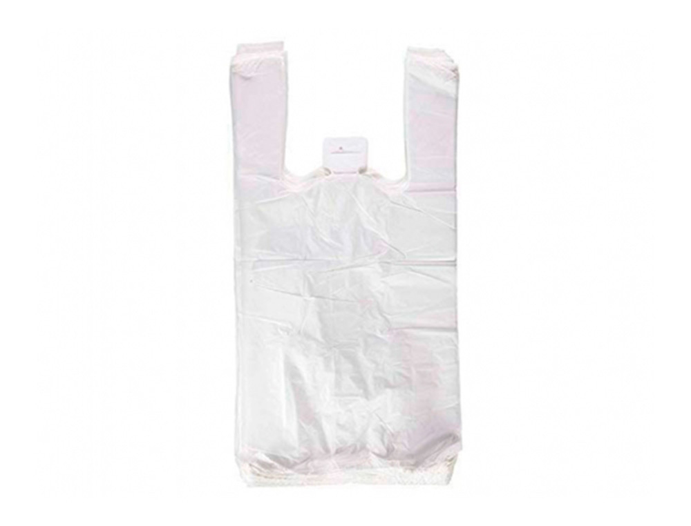 BOLSA T-SHIRT RECICLADA 70% BRANCA 50 MC 35X50 CM APTA LEGISLAO DE BOLSAS 2021