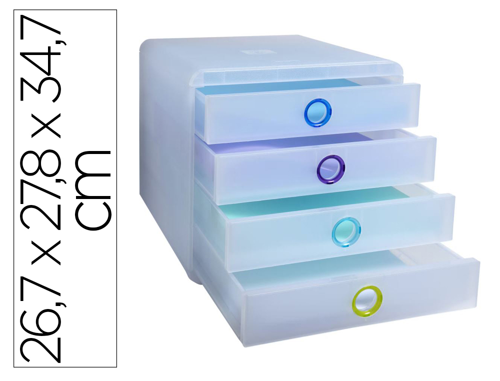 BLOCO CLASSIFICADOR DE SECRETARIA EXACOMPTA POP BOX TRANSLUCIDO 4 GAVETAS MULTICOLOR