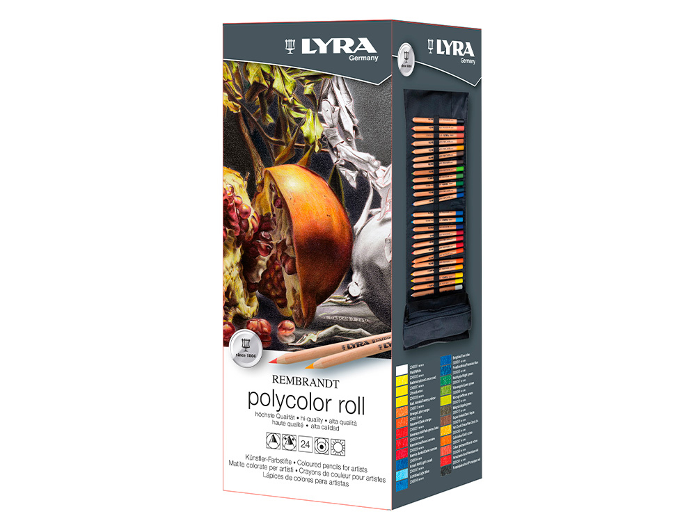 LAPIS DE COR LYRA REMBRANDT POLYCOLOR 24 CORES SORTIDAS EM ESTOJO DE TECIDO DOBRAVEL