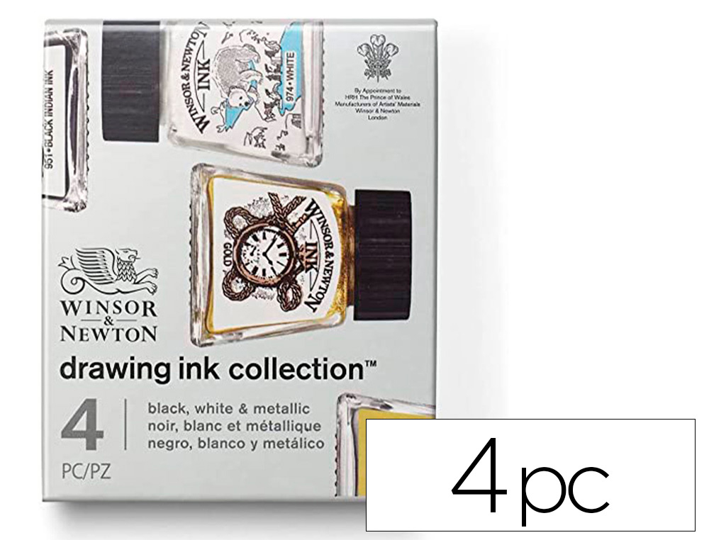 TINTA CALIGRAFICA WINSOR&NEWTON CONJUNTO DE 4 FRASCOS CORES METALICOS 14 ML