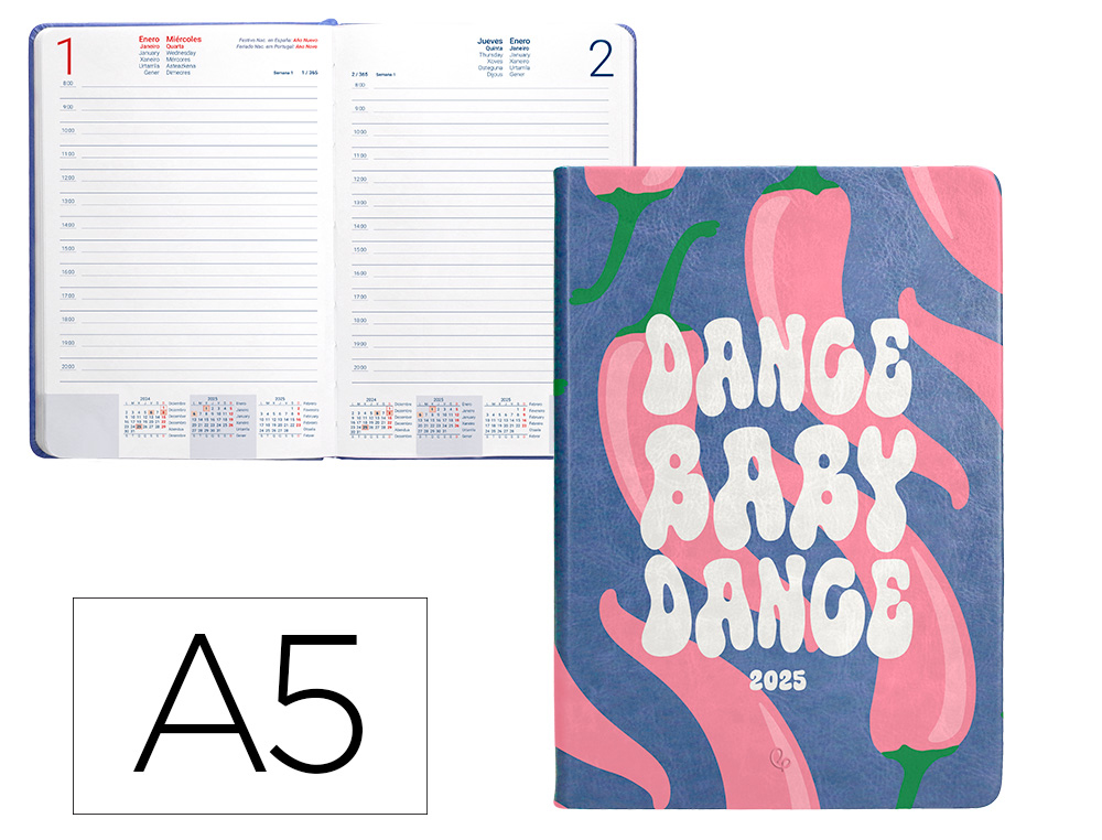 AGENDA ENCADERNADA LIDERPAPEL KINAROS A6 2025 DIA PAGINA COR AZUL PAPEL 70 GR
