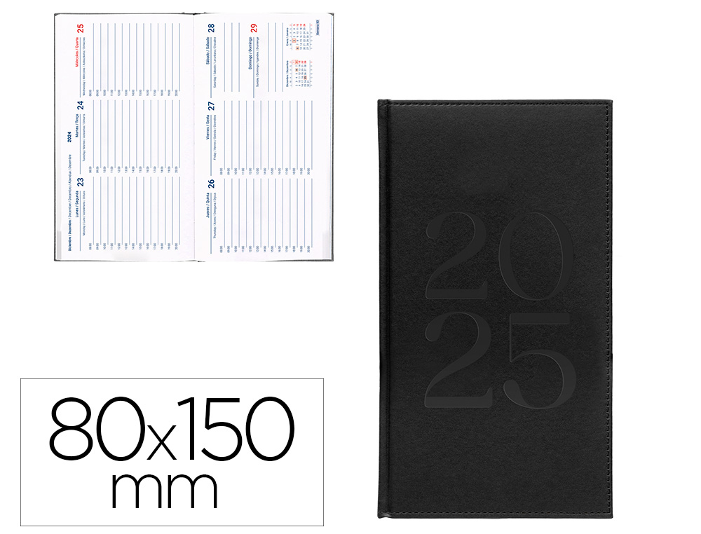 AGENDA ENCADERNADA LIDERPAPEL CRETA 8X15 2025 SEMANA VISTA COR PRETO PAPEL 70 GR