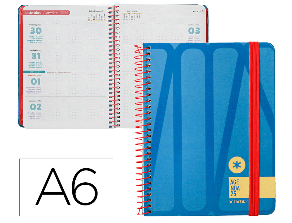 AGENDA ENCADERNADA ANTARTIK BOLD A6+ 2025 SEMANA VISTA COR AZUL PAPEL 80 GR