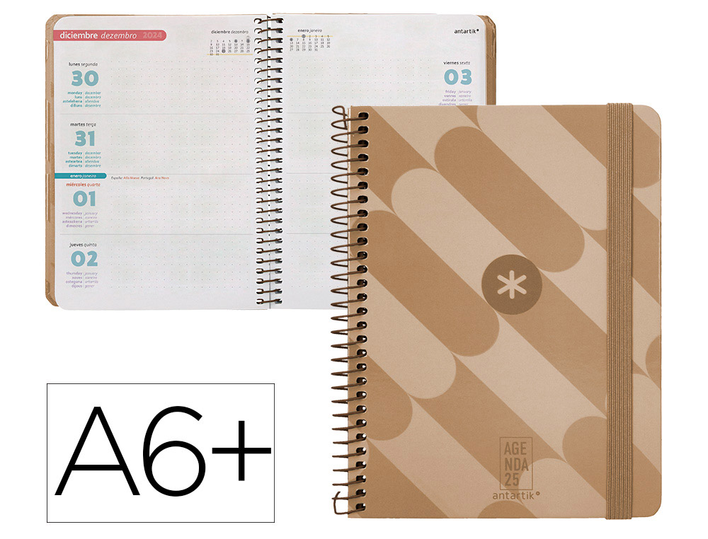 AGENDA ENCADERNADA ANTARTIK PATTERN A6+ 2025 SEMANA VISTA COR NUDE PAPEL 80 GR