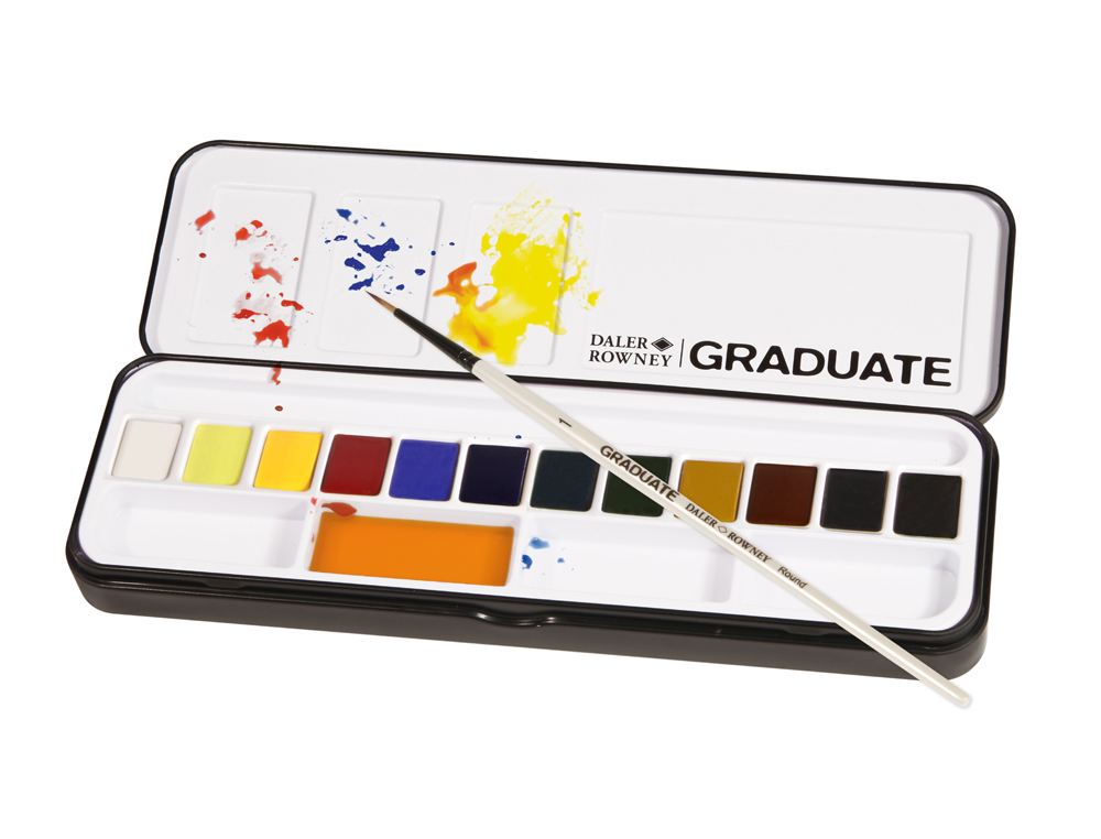 AGUARELA DALER ROWNEY GRADUATE CAIXA METAL DE 12 UNIDADES CORES SORTIDAS