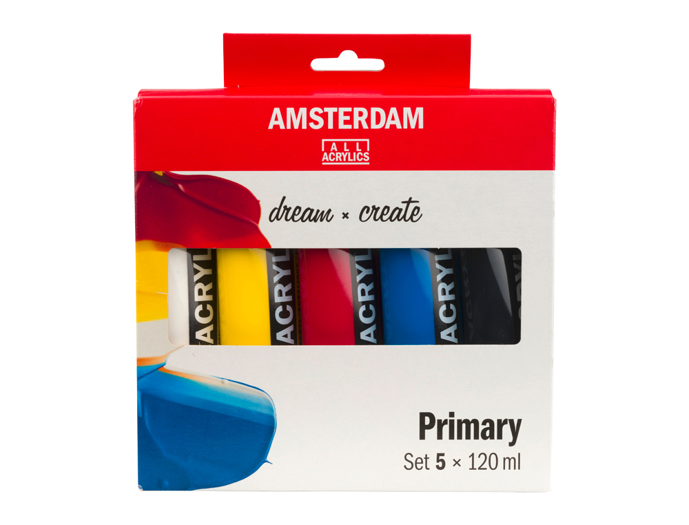 PINTURA ACRLICA AMSTERDAM TUBO 120 ML CAIXA DE 5 UNIDADES CORES BSICAS SORTIDAS