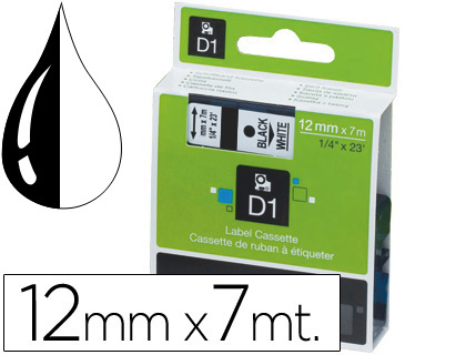 FITA DYMO D1 PRETO-BRANCO 12 MM X 7 MT
