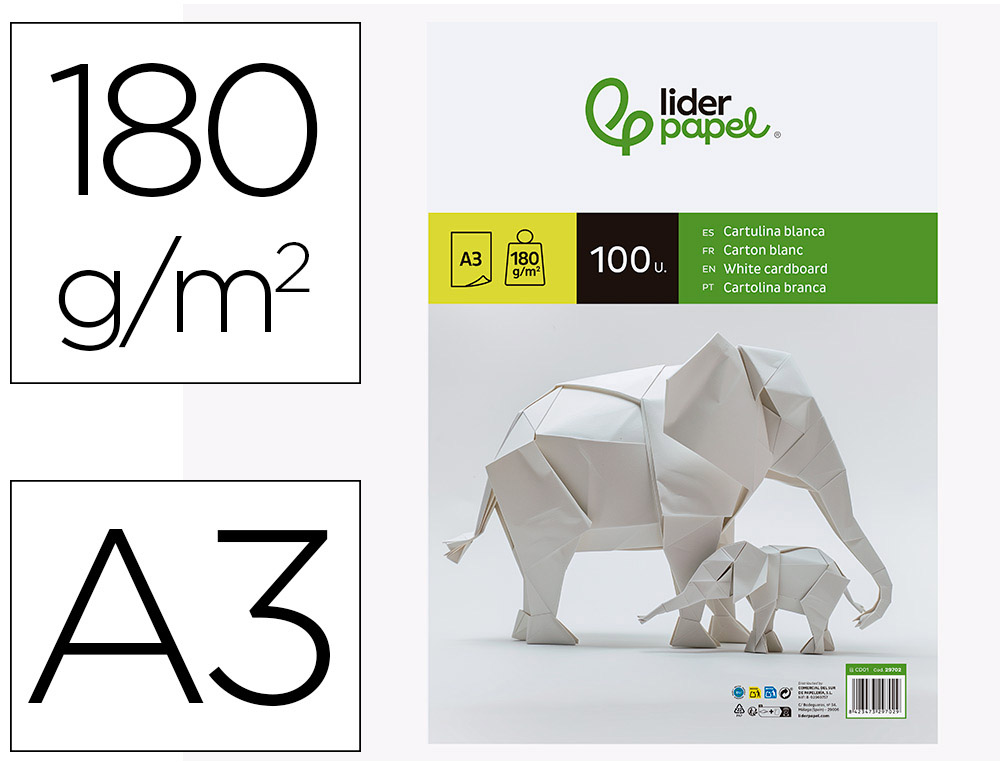 CARTOLINA LIDERPAPEL DIN A3 180 GR BRANCO PACK DE 100 UNIDADES