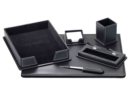 CONJUNTO DE SECRETARIA EM POLIPELE 6 PECAS PRETO