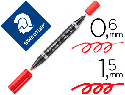 MARCADOR STAEDTLER LUMOCOR PERMANENTE DUO 348 VERMELHO PONTA F 0,6 MM PONTA M 1,5 MM