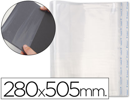 BOLSAS PROTETORAS PARA ENCADERNACAO ADESIVAS EM POLIPROPILENO COR TRANSPARENTE MEDIDAS 280X505MM