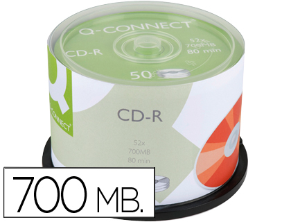 CD-R Q-CONNECT CAPACIDADE 700MB DURACAO 80MIN VELOCIDADE 52X TORRE DE 50 UNIDADES