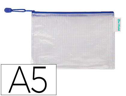 BOLSA MULTIUSOS TARIFOLD PVC DIN A5 ABERTURA SUPERIOR COM FECHO PORTA ESFEROGRAFICA E CORREIA AZUL