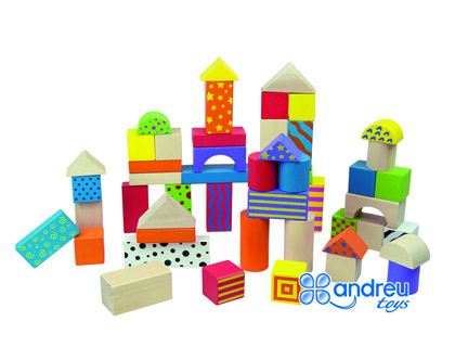 JOGO ANDREUTOYS CONSTRUCAO BLOCOS MADEIRA 50 PECAS 18X18 CM