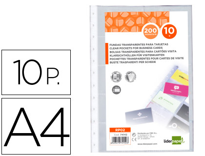 RECARGA PARA PORTA CARTOES LIDERPAPEL ANEIS DIN A4 BOLSA DE 10 UNIDADES
