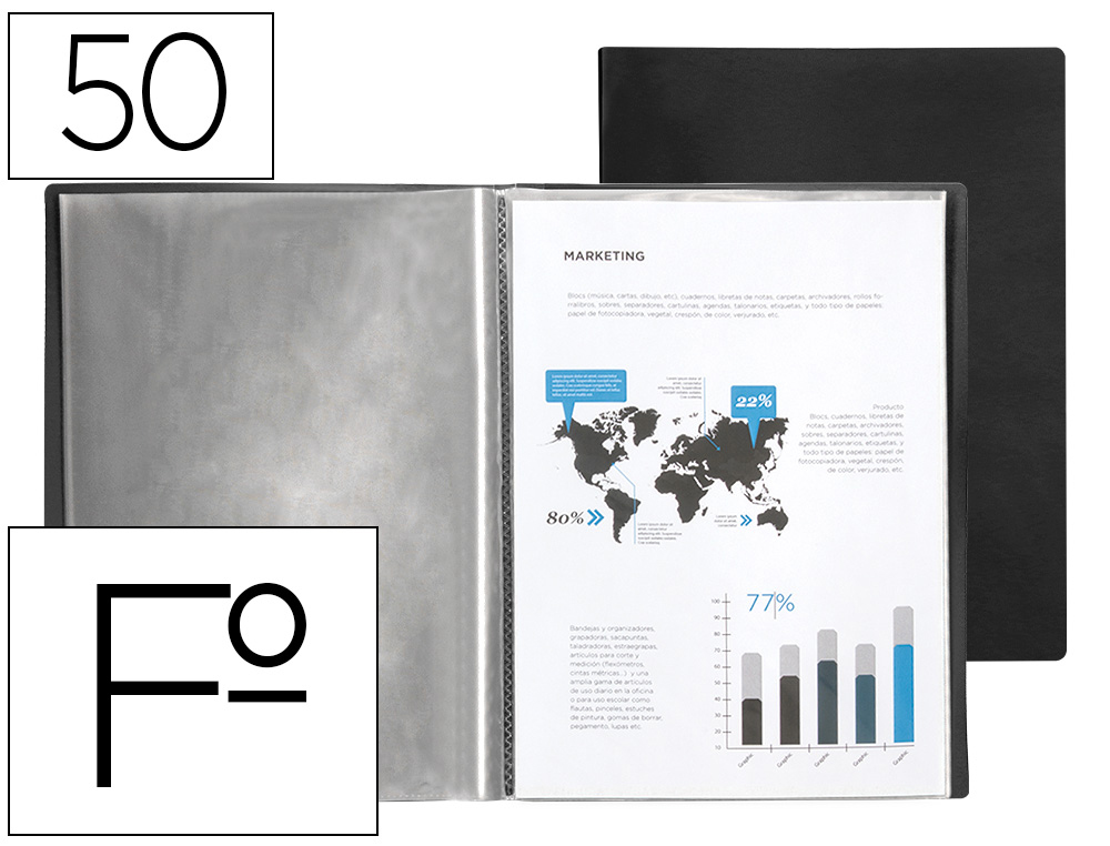 CAPA CATALOGO LIDERPAPEL COM ESPIRAL 50 BOLSAS POLIPROPILENO FOLIO PRETO