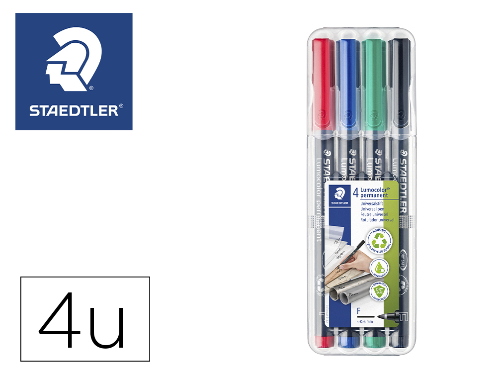MARCADOR STAEDTLER LUMOCOLOR RETROPROJECAO 318-5 PONTA 0,6MM ESTOJO 4 UNIDADES CORES SORTIDAS