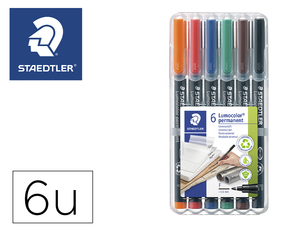 MARCADOR STAEDTLER LUMOCOLOR RETROPROJECAO 318-5 PONTA 0,6MM ESTOJO 6 UNIDADES CORES SORTIDAS
