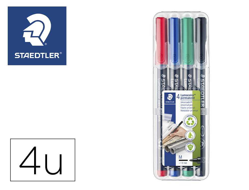MARCADOR STAEDTLER LUMOCOLOR RETROPROJECAO 317-5 PONTA 0,8-1 MM ESTOJO 4 UNIDADES CORES SORTIDAS